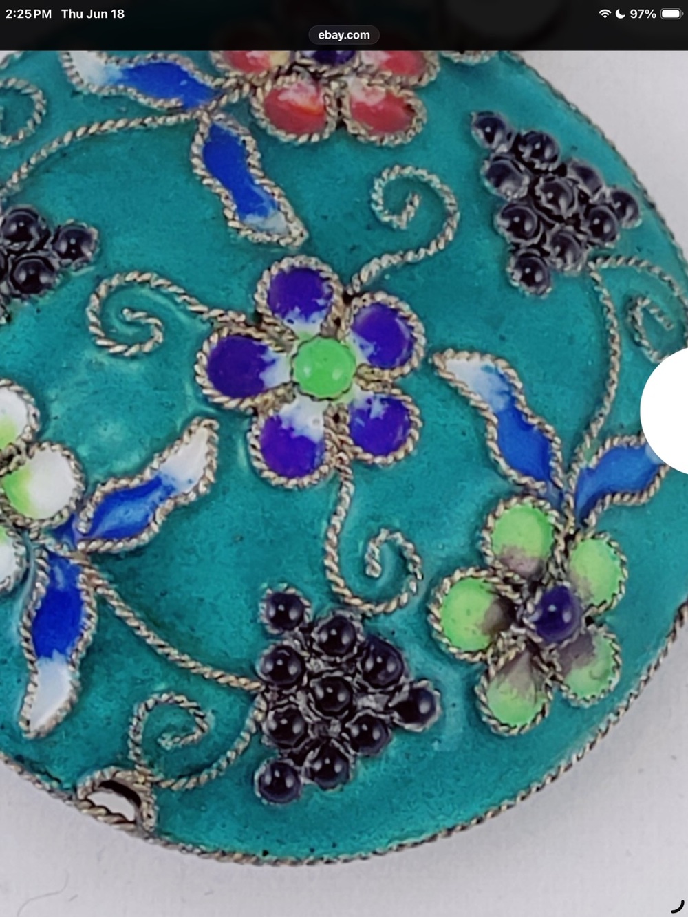 VTG Cloisonné Pendant Enamel on Silver Colorful Floral Design, Raised Beads - Picture 4 of 5